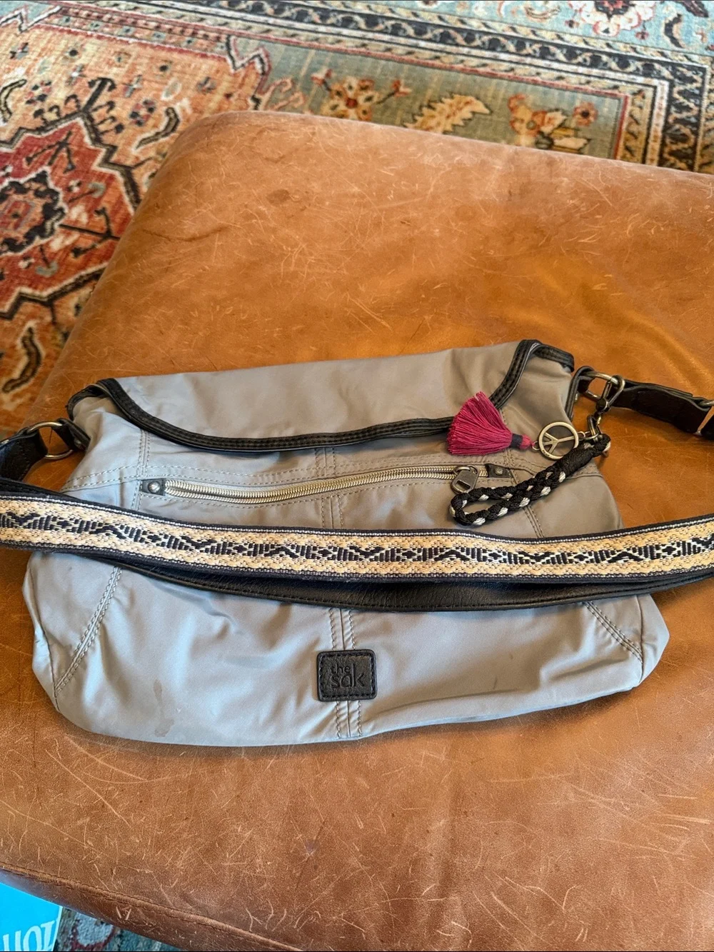 The Sak Esperato Nylon Hobo Shoulder Bag – Gray with Embroidered Strap